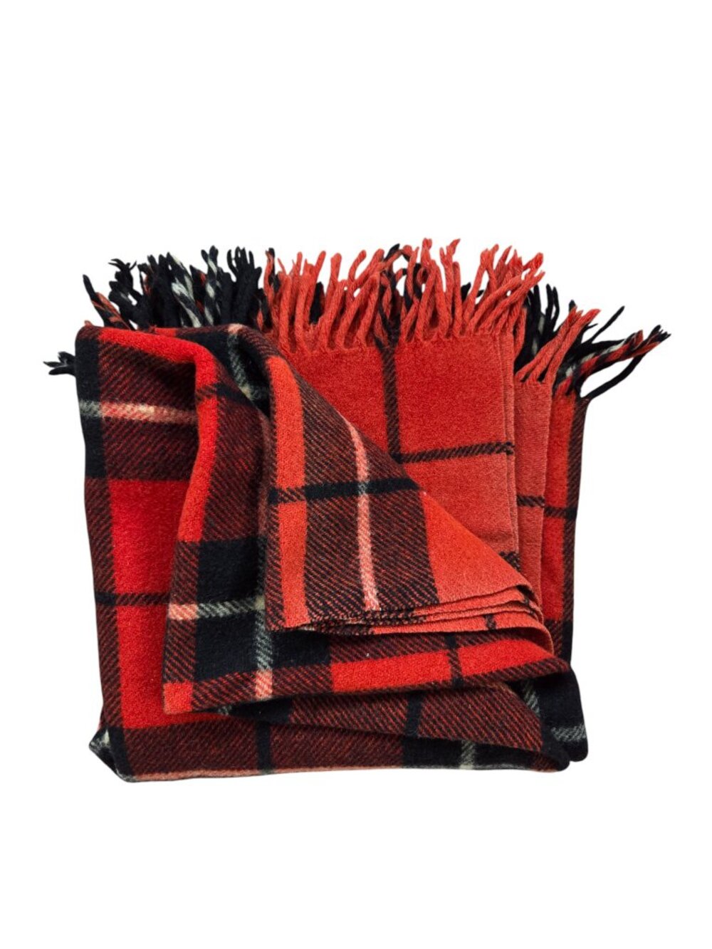 VTG Troy Blanket Mills Stadium Throw Blanket Red & Black Tartan Plaid 51 x 48
